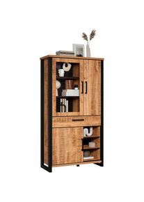 Home Affaire , Vitrine »Elda« 1 Stk. tlg. Vitrine mit 3 Türen & 1 Vollauszug Schublade - (B/T/H) 106/45/195 cm , Mango/Schwarz