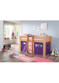 Relita , Hochbett »Andi« mit Rolllattenrost und Vorhang, mit Leiter, pflegel. Dekor Oberfläche , Buche Dekor natur rosa/violett
