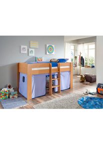 Relita , Hochbett »Andi« mit Rolllattenrost und Vorhang, mit Leiter, pflegel. Dekor Oberfläche , Buche Dekor natur blau/delfin