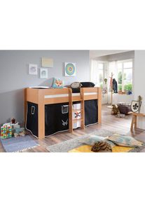 Relita , Hochbett »Andi« mit Rolllattenrost und Vorhang, mit Leiter, pflegel. Dekor Oberfläche , Buche Dekor natur Pirat