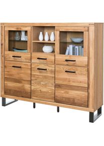 Home Affaire , Highboard 1 Stk. tlg. Industriestil, Teilmassiv Eiche, schwarze Elemente, Modern , braun