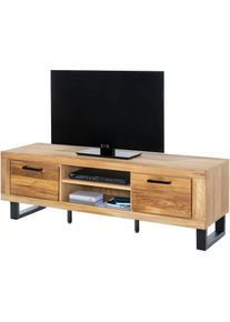 Home Affaire , Lowboard 1 Stk. tlg. Industriestil, Teilmassiv Eiche, schwarze Elemente, Modern , braun