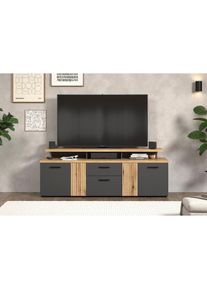Inosign , Lowboard »Estepona« 1 Stk. tlg. Lowboard mit 4 Türen, 1 Schubkasten, 1 Klappe - (B/T/H) 180/47/67 cm , Evoke Eiche/Anthrazit