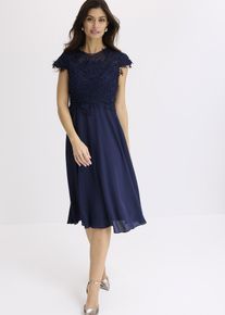 bonprix Midikleid aus zartem T&uuml;ll mit Spitze, blau, Gr.42, Romantisch und feminin: Cocktailkleid in Midi-L&auml;nge aus zartem T&uuml;ll mit Spitze