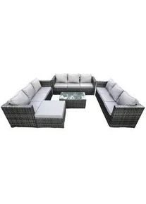 Fimous Gartenset mit Couchtisch Polyrattan 10-Sitzer , Dunkelgrau , Metall , Gartenmöbel, Gartengarnituren, Gartenmöbel-Sets