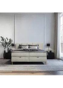 Mid.you Boxbett , Beige , Textil , 140x200 cm , Bettkasten, gepolstertes Kopfteil, Stoffauswahl, in verschiedenen Größen erhältlich, Box mit integrierter Matratze , Holzmöbel, Holzbetten, Boxspringbetten Holz