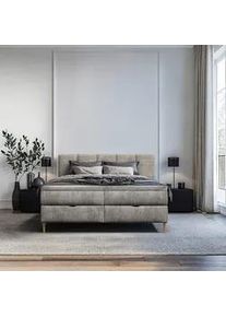 Mid.you Boxbett , Grau , Textil , 140x200 cm , Bettkasten, gepolstertes Kopfteil, Stoffauswahl, in verschiedenen Größen erhältlich, Box mit integrierter Matratze , Holzmöbel, Holzbetten, Boxspringbetten Holz