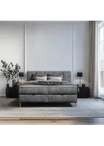 Mid.you Boxbett , Anthrazit , Textil , 140x200 cm , Bettkasten, gepolstertes Kopfteil, Stoffauswahl, in verschiedenen Größen erhältlich, Box mit integrierter Matratze , Holzmöbel, Holzbetten, Boxspringbetten Holz
