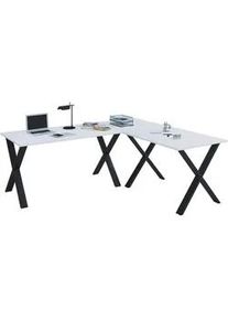 Mid.you Eckschreibtisch , Schwarz, Weiß , Holzwerkstoff , rechteckig , X-Form , 220x160x76 cm , in verschiedenen Holz-Dekoren erhältlich , Büromöbel, Schreibtische, Eckschreibtische