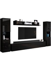 Inosign, Wohnwand &raquo;PARIS, Vitrine T&uuml;ranschlag links/rechts wechselbar&laquo; Komplett-Set, 4 Stk. tlg., schwarz graphite matt/ schwarz Hochglanz, 