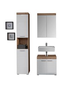 Welltime, Badm&ouml;bel-Set &raquo;Avena&laquo; Set, 3 Stk. tlg., Asteiche/ Wei&szlig; Hochglanz, Holzwerkstoff, Kunststoff, Metall, Asteiche/ Wei&szlig; Hochglanz