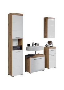 Welltime, Badm&ouml;bel-Set &raquo;Avena&laquo; Set, 4 Stk. tlg., Asteiche/ Wei&szlig; Hochglanz, Holzwerkstoff, Kunststoff, Metall, Asteiche/ Wei&szlig; Hochglanz