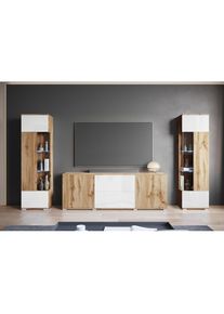 Inosign , Wohnwand &raquo;KENIA&laquo; Komplett-Set, 3 Stk. tlg. , eichefarben votan/eichefarben votan + weiss Hochglanz