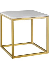 TecTake Mesa auxiliar de mármol ALYSIA cuadrada doradas/blancas - 405943