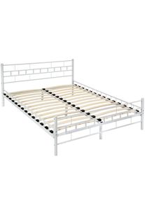 TecTake Cama de matrimonio con cabecero, pie de acero y somier de láminas de madera 200 x 140 cm blanco - 401721