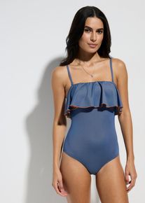 bonprix Femei Costum de baie bandeaux cu aspect jeans, albastru, 44