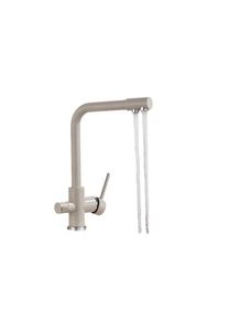 KLARWERK FELIX | Rubinetto per acqua potabile a 3 vie color beige sabbia | miscelatore da cucina ad osmosi in acciaio inossidabile | Filtro 3
