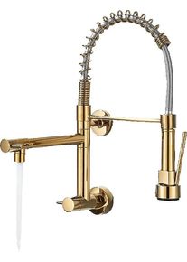 KLARWERK Bj&ouml;rn |gastronomia rubinetto monoforo a parete per acqua fredda oro|da cucina professionale in acciaio inox a due getti|doppio per lavello