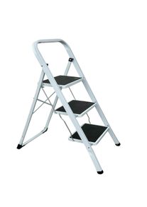 Aro Escalera plegable, 3 peldaños, acero / plástico, 44,5 x 69 x 102,5 cm, blanco
