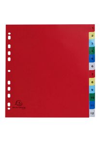Exacompta - Cod. 1512E - Divisori per raccoglitori ad anelli con 12 tasti numerici 1-12 - Frontespizio stampabile - Ppl multicolore - A4 - 20 pezzi