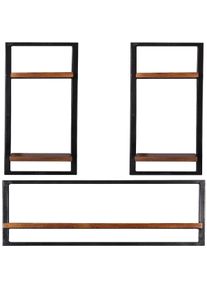 SIT-MÖBEL SIT Möbel estante de pared | 3 piezas | madera de mango con metal antiguo | serie PANAMA | A 60 x P 25 x A 110 cm | natural