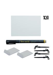 Securit Etiquetas de Quadro Branco A7 com marcador de giz, 4 suportes de espeto e 2 bases transparentes - conjunto de 20