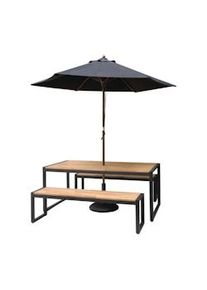 Bolero Banco de acero y madera de acacia estilo industrial, 2 piezas