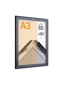 1 Marco abatible A3, cierre con llave, impermeable, negro, aluminio