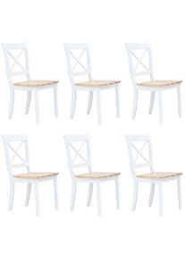 vidaXL Sillas de comedor 6 uds madera maciza de caucho blanco y madera