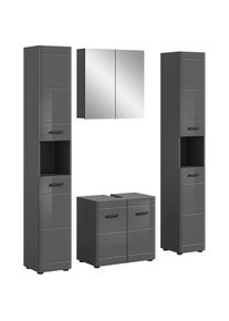 Welltime, Badm&ouml;bel-Set &raquo;Doux, bestehend aus: 2x Hochschrank, Waschbeckenunterschrank, &laquo; 4 Stk. tlg., Grau / Grau Hochglanz, Holzwerkstoff, MDF, B/H/T: