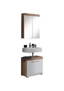 Welltime, Badm&ouml;bel-Set &raquo;Avena&laquo; Set, 2 Stk. tlg., Asteiche/ Wei&szlig; Hochglanz, Holzwerkstoff, Kunststoff, Metall, Asteiche/ Wei&szlig; Hochglanz