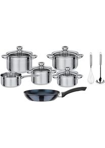 GSW, Topf-Set &raquo;Silver Star&laquo; Set, 1 je Braten- u. Fleischtopf 16/20cm, 1 Kasserolle 16cm, 1 Pfanne 20cm, 12 Stk. tlg. Edelstahl, edelstahlfarben/blau, 