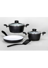 Kr&uuml;ger Kr&uuml;ger , Topf-Set &raquo;Oslo&laquo; Set, 1x Kochtopf &Oslash; 16 cm, 1x Kochtopf &Oslash; 20 cm, 1x Bratpfanne &Oslash; 24 cm, 6 Stk. tlg. Aluminiumguss , schwarz/wei&szlig;