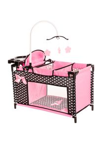 BAYER , Puppenbett »Multibett« mit integriertem Hochstuhl, Wickelablage und Mobile , Herzchen schwarz