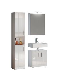 Welltime, Badezimmer-Set &raquo;Prag&laquo; Set, 3 Stk. tlg., Koprpus: Wei&szlig; Melamin/Front: Wei&szlig; Hochglanz Lack, Holzwerkstoff, B/H/T: 112 cm cm x 192 cm cm x 32 