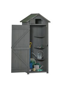 Outsunny Armário de Jardim de Madeira 77x54,2x179 cm 0,3 m² Armário de Armazenamento com 3 Prateleiras e 2 Portas Cinza e Verde