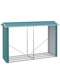 Outsunny Abrigo para Lenhas de Aço Galvanizado com Teto Inclinado para Jardim Varanda Pátio 240x86x160 cm Verde