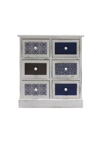 Rebecca Mobili Cassettiera Comodino Legno 6 Cassetti Bianco Azzurro 59,5x55,5x25