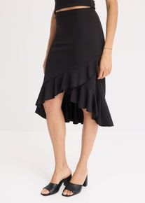 bonprix Femei Fustă din jerse cu volane, negru, 48/50