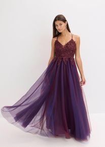 Maxikleid aus zartem Tüll mit Spitze, braun, Größe 42, bonprix