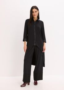 Jersey Bluse mit Satinbesätzen, schwarz, Größe 52/54 (XXL), bonprix