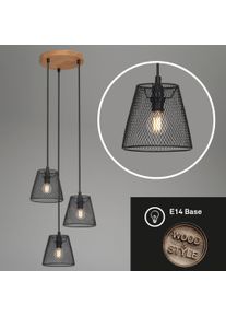 Briloner Leuchten Hanglamp TAUNUS 3-vlamig, retro/vintage, metalen kap en houten basis, zwart, 21 cm (1 stuk) hanglampen