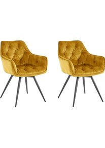 Hela Eetkamerstoel Mara Draaistoel, teddy bekleding, geweven stof of velvet (set) 4 poot stoelen maat Fluweel geel