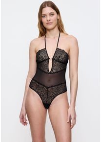 Triumph Stringbody That Night in Vegas BS grafisch kant, mesh, neckholder, bandeau-cup dames body's maat M zwart