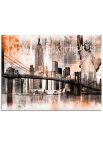 Artland Print op glas New York skyline collage V glazen artprint oranje
