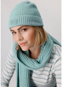 monari Gebreide muts met parelmoeren patroon dames mutsen groen