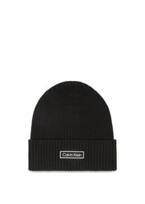 Calvin Klein Gebreide muts PATCH CHUNKY RIB COTTON BEANIE unisex mutsen zwart