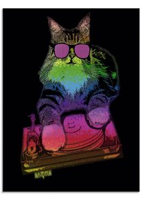 Artland Print op glas Grappige dj kat party muziek glazen artprint multicolor