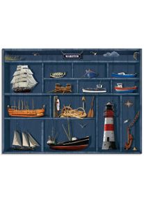 Artland Print op glas De maritieme letterkast glazen artprint blauw