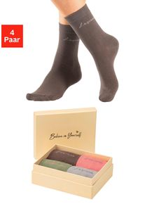 Lascana Basic sokken Believe in Yourself in aantrekkelijke cadeauverpakking (box, 4 paar) meisjes sokken maat 39-42 beige